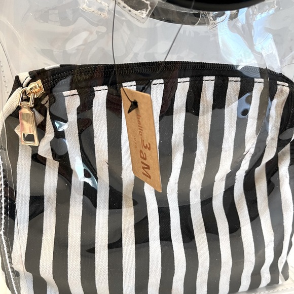 Clear Transparent Tote & Striped Make-Up Case - Bag in Bag - 2 for 1- NWT - Picture 4 of 6